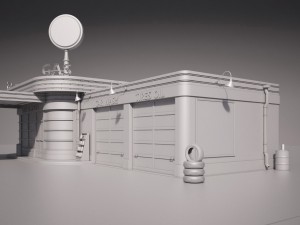 Gas Station Route 66 at Day and Night 3D Modell
