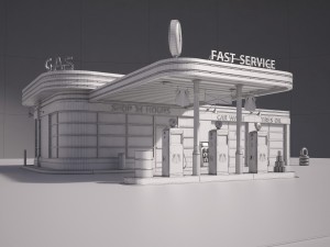 Gas Station Route 66 at Day and Night 3D Modell
