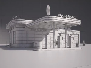 Gas Station Route 66 at Day and Night 3D Model