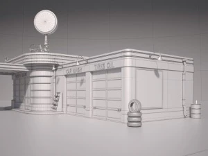 Gas Station Route 66 at Day and Night 3D Model