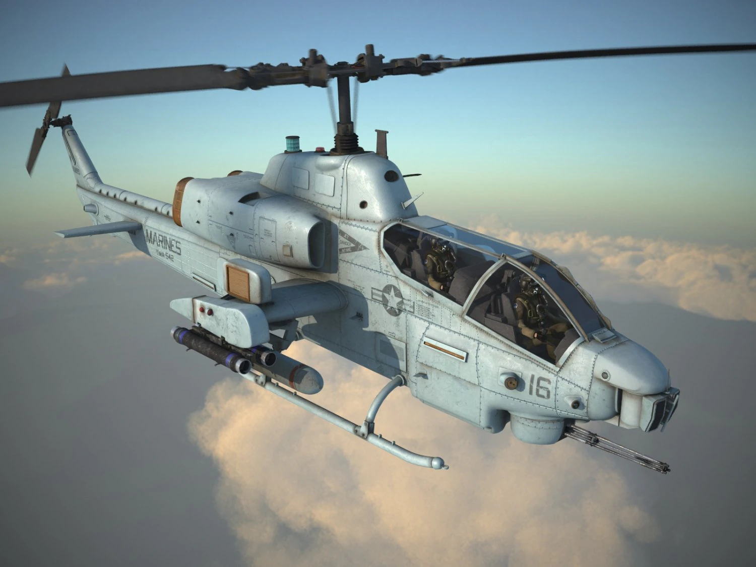 Bell AH-1W Super Cobra 3D Model .c4d .max .obj .3ds .fbx .stl .blend 