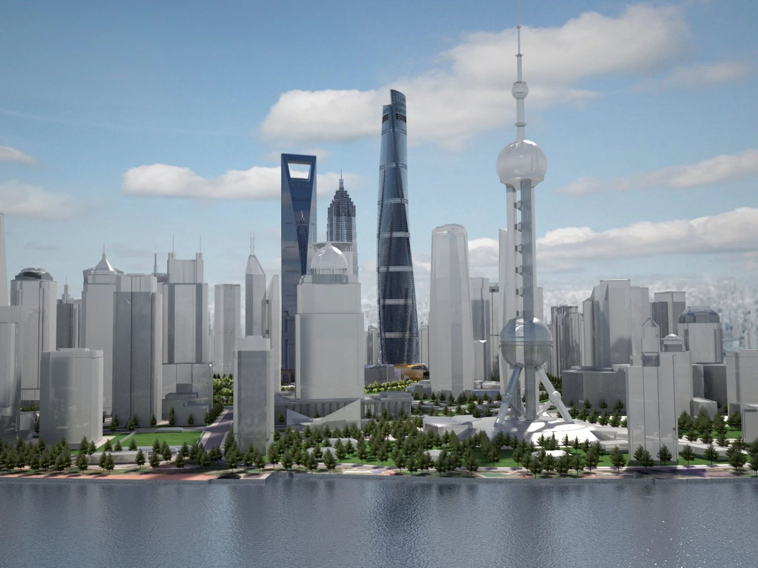 Shanghai Tower Downtown 3D Model .c4d .max .obj .3ds .fbx .stl .blend