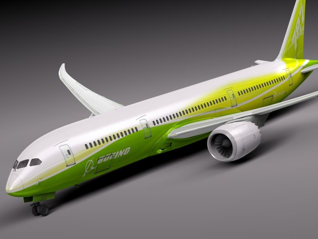 Boeing 787 Dreamliner Green Lemon 3D मॉडल .c4d .max .obj .3ds .fbx .stl .blend 