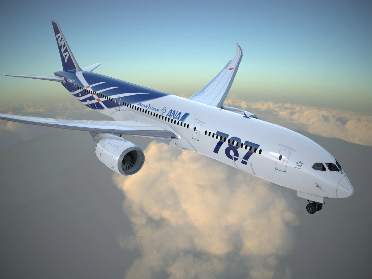 Boeing 787 Dreamliner Ana Airlines 3D Model .c4d .max .obj .3ds .fbx .stl .blend