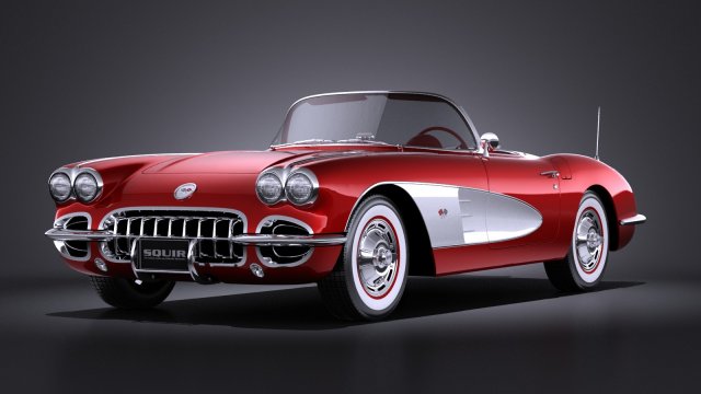 Chevrolet Corvette C1 1958 vray 3D Модель .c4d .max .obj .3ds .fbx .stl .blend