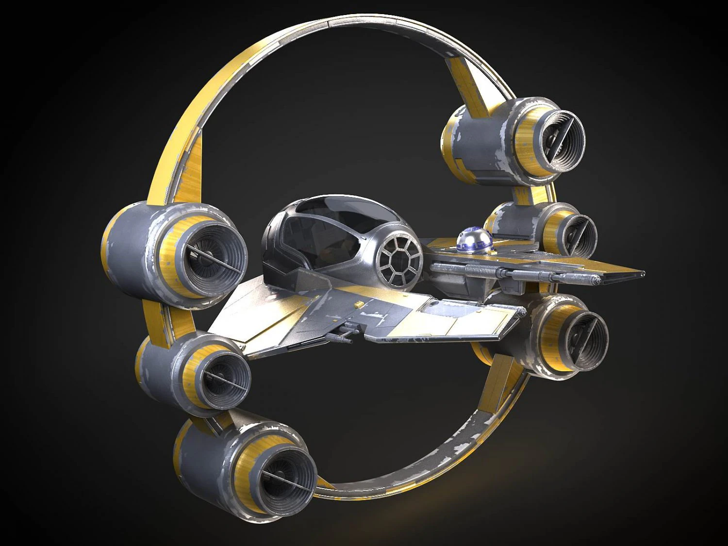Jedi Starfighter ETA-2 with Hyperdrive Booster Rin 3D Model .c4d .max .obj .3ds .fbx .stl .blend 