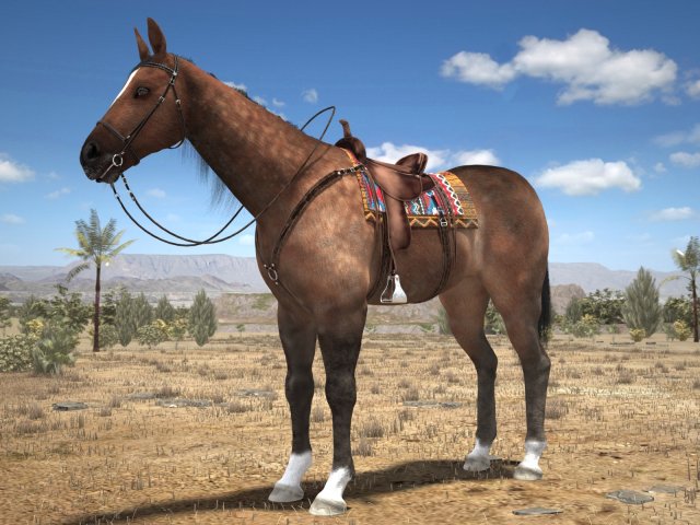 Cowboy Horse With Saddle 3D 모델 .c4d .max .obj .3ds .fbx .stl .blend