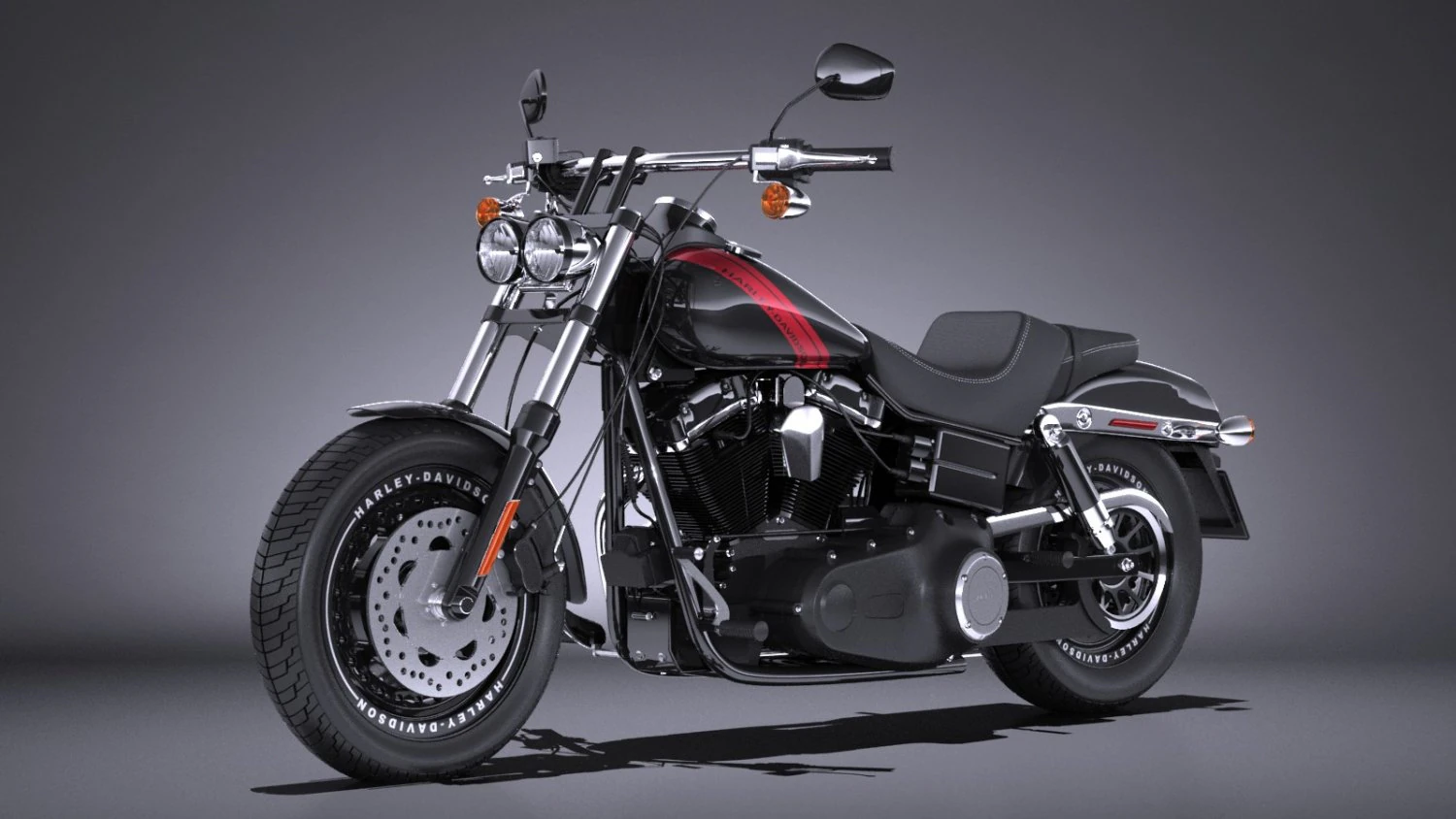 Harley-Davidson Fatbob 2016 3D Model .c4d .max .obj .3ds .fbx .stl .blend 