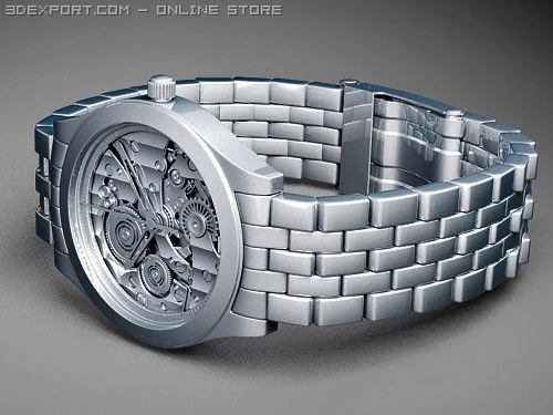 Mens Skeleton Mechanical Watch 3D Model .c4d .max .obj .3ds .fbx .stl .blend