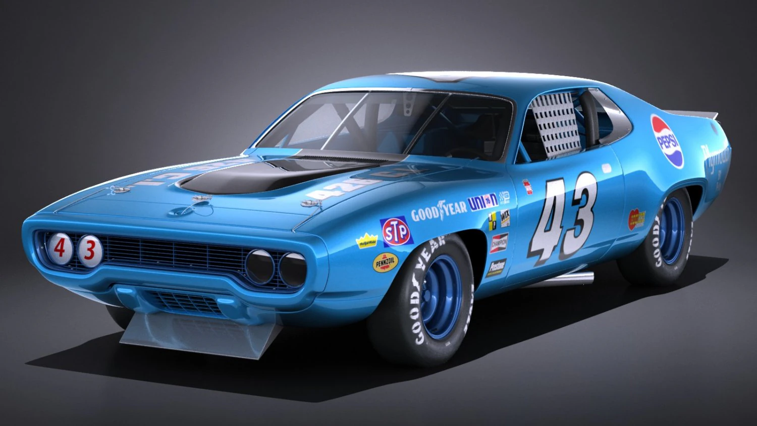 Plymouth Roadrunner Nascar Richard Petty 1971 3D Model .c4d .max .obj .3ds .fbx .stl .blend 
