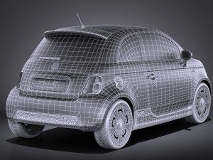 Fiat 500e 2014 vray 3D Модель