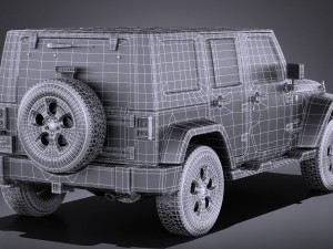 Jeep Wrangler Unlimited Sahara 2015 vray 3Dモデル