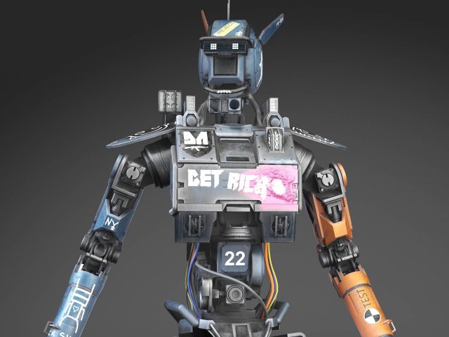 Chappie Robot 3D Model .c4d .max .obj .3ds .fbx .stl .blend