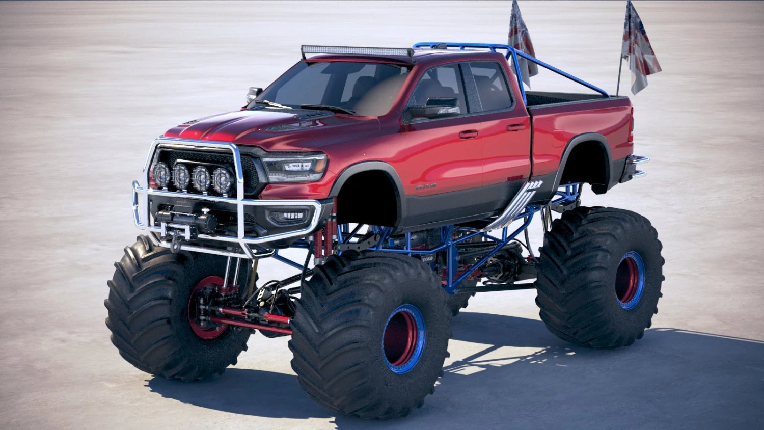 Dodge Ram 1500 Rebel 2019 Monstertruck 3D Model .c4d .max .obj .3ds .fbx .stl .blend