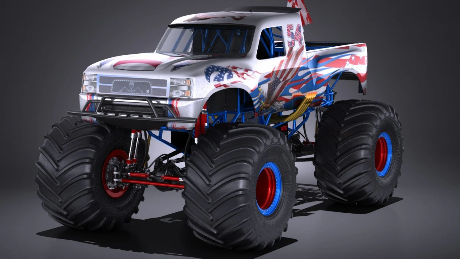 Generic Monster Truck 3D Model .c4d .max .obj .3ds .fbx .stl .blend 