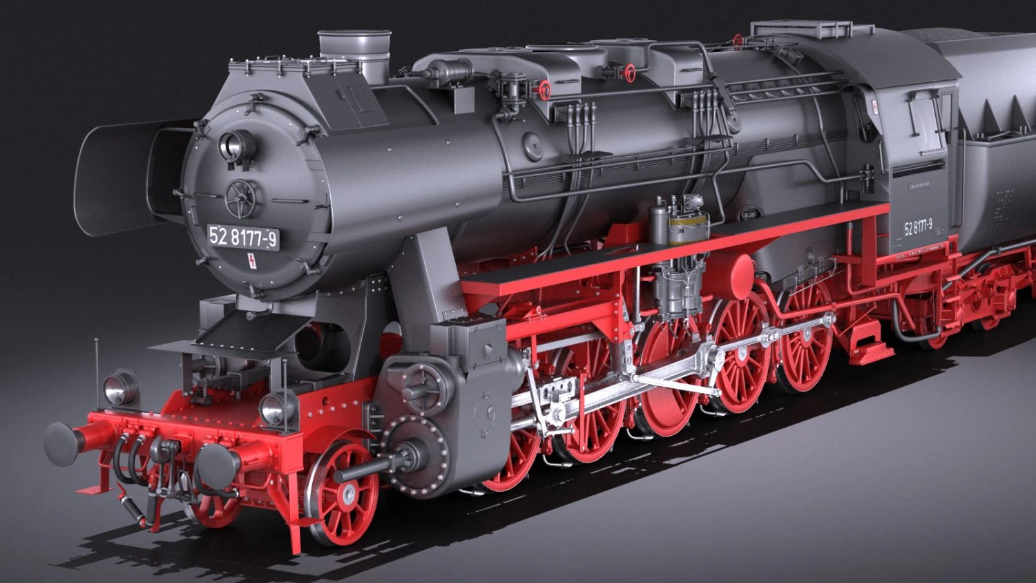 Locomotive BR-52 Steam Train 3D Model .c4d .max .obj .3ds .fbx .stl .blend 