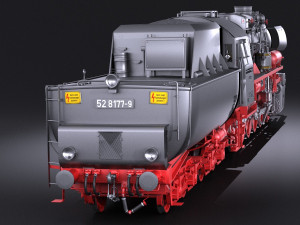 Locomotive BR-52 Steam Train 3D Model