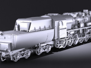 Locomotive BR-52 Steam Train 3D Model
