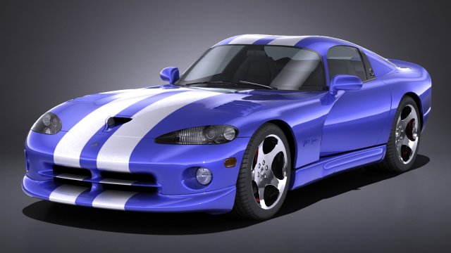Dodge Viper GTS 1996 lowpoly 3D 模型 .c4d .max .obj .3ds .fbx .stl .blend