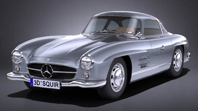 Mercedes-Benz 300 SL Gullwing 1954 lowpoly 3D Model .c4d .max .obj .3ds .fbx .stl .blend