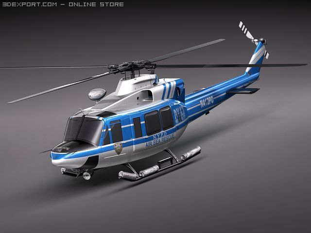 Police Bell 412 Surveillance Copter 3D Modell .c4d .max .obj .3ds .fbx .stl .blend 