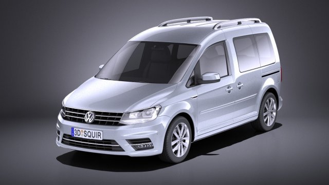 Volkswagen Caddy Passenger Van 2018 vray 3D Model .c4d .max .obj .3ds .fbx .stl .blend