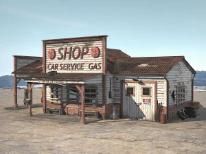 Abandoned Gas Station Route 66 3D Model