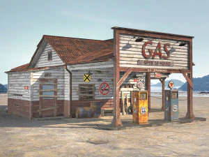 Abandoned Gas Station Route 66 3D Model