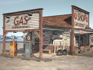 Abandoned Gas Station Route 66 3D Model