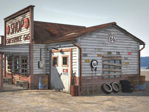 Abandoned Gas Station Route 66 3D Model
