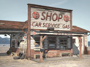 Abandoned Gas Station Route 66 3D Model