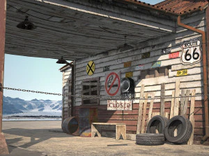 Abandoned Gas Station Route 66 3D Model