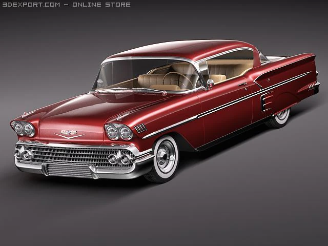 Chevrolet Impala 1958 Hardtop Coupe 3D Model .c4d .max .obj .3ds .fbx .stl .blend 