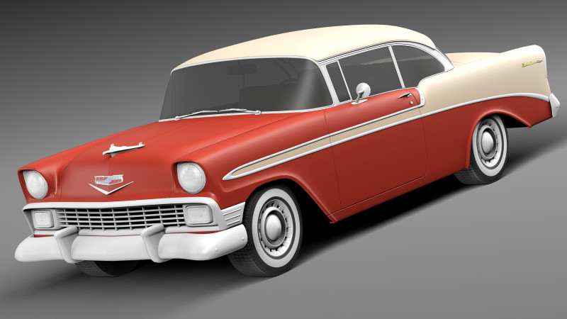 Chevrolet Bel Air hardtop coupe 1956 3D Model .c4d .max .obj .3ds .fbx .stl .blend 