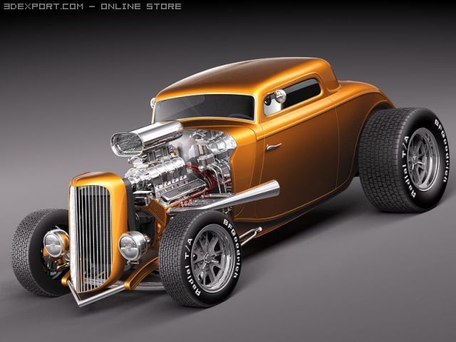 F1934 3-window coupe hot rod 3D 모델 .c4d .max .obj .3ds .fbx .stl .blend 