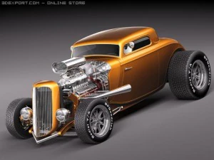 F1934 3-विंडो कूप हॉट रॉड 3D मॉडल