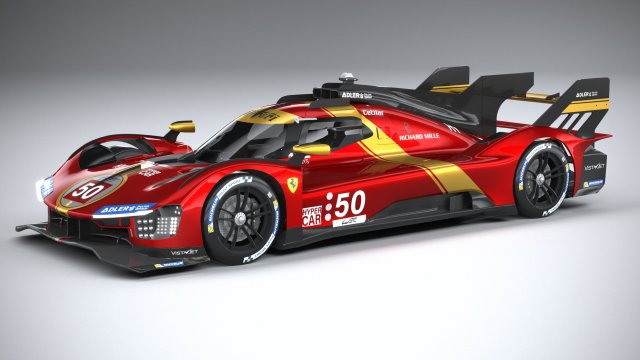 Ferrari 499P Racecar 2023 LowPoly 3D 模型 .c4d .max .obj .3ds .fbx .stl .blend 