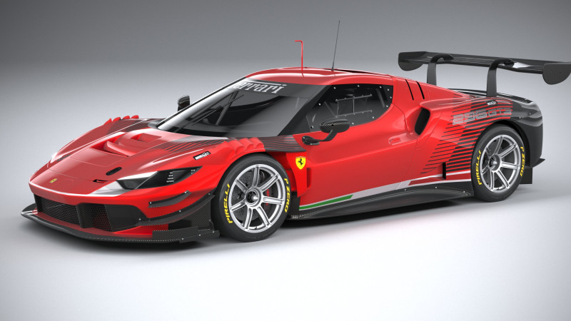 Ferrari 296 GT3 2023 3D Модель .c4d .max .obj .3ds .fbx .stl .blend