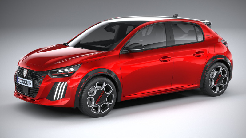 Peugeot E-208 GTI 2026 3D Модель .c4d .max .obj .3ds .fbx .stl .blend