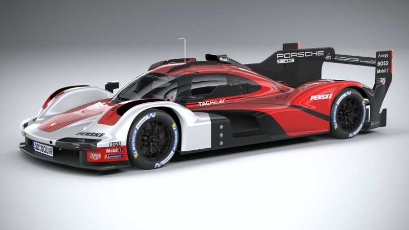 Porsche 963 LMDh Racecar 2023 3D Модель .c4d .max .obj .3ds .fbx .stl .blend