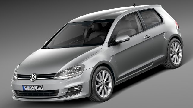 Volkswagen Golf VII 3-door 2013 3D Model .c4d .max .obj .3ds .fbx .stl .blend 