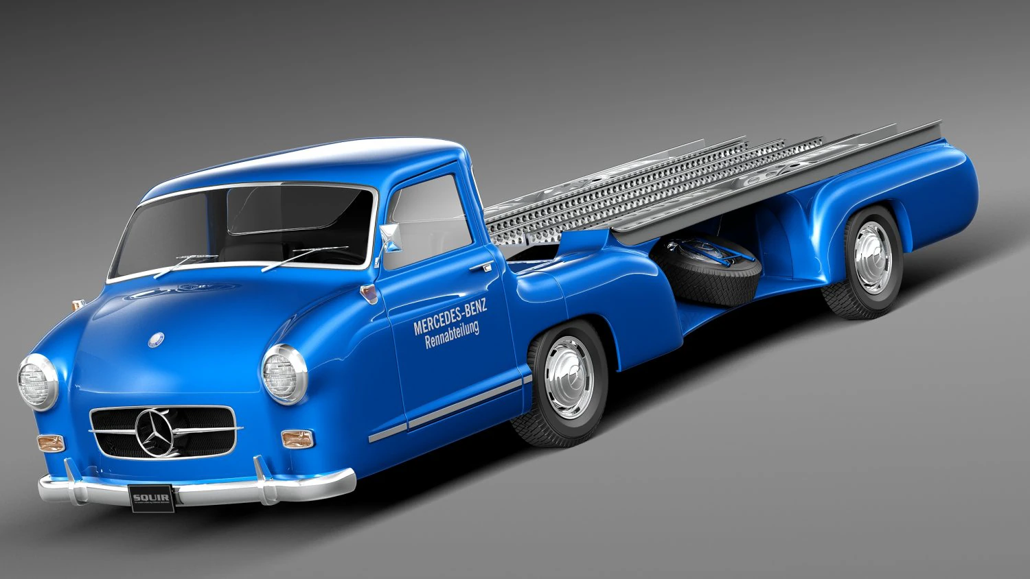 Mercedes-Benz Renntransporter 1954 3D Model .c4d .max .obj .3ds .fbx .stl .blend 