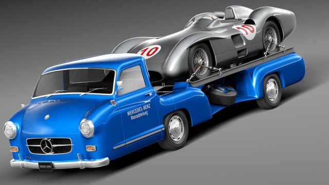 Mercedes-Benz Renntransporter Combo 1954 3D Model .c4d .max .obj .3ds .fbx .stl .blend 