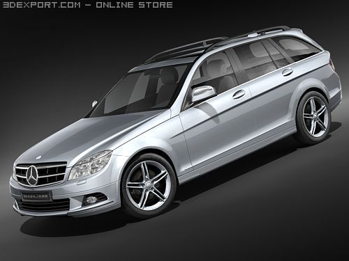 Mercedes-Benz C-class 2008 Estate Midpoly 3D Model .c4d .max .obj .3ds .fbx .stl .blend 