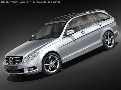 Mercedes-Benz C-class 2008 Estate Midpoly 3D Model .c4d .max .obj .3ds .fbx .stl .blend 