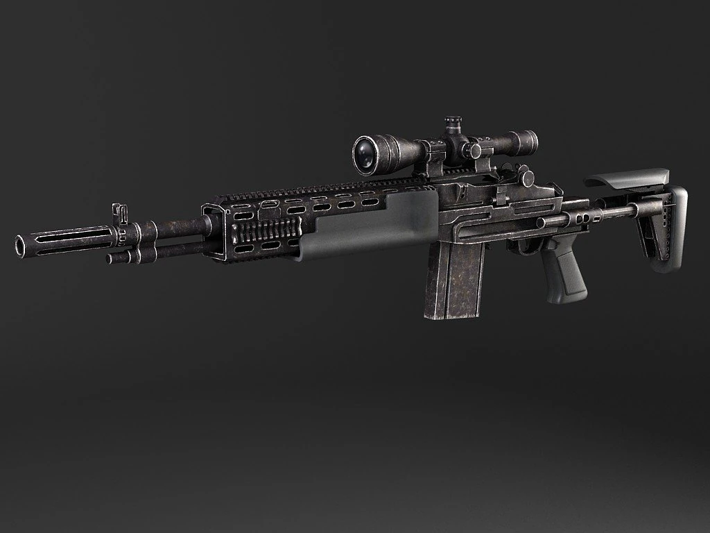 M14 EBR Sniper Rifle 3D Model .c4d .max .obj .3ds .fbx .stl .blend