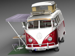 Volkswagen Camper Van Open Roof 1950 3D 모델