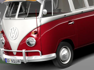 Volkswagen Camper Van com teto aberto 1950 Modelo 3D