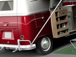 Volkswagen Camper Van com teto aberto 1950 Modelo 3D