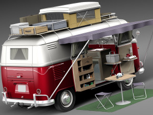 Volkswagen Camper Van Open Roof 1950 3D 모델